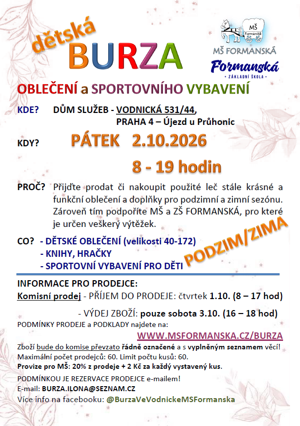 Leták dětské burzy podzim / zima 2026